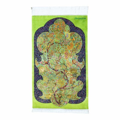 ペルシャ絨毯 クム産<br>エスハーギ工房<br>絹100%  75×122cｍ<br>商品番号87216