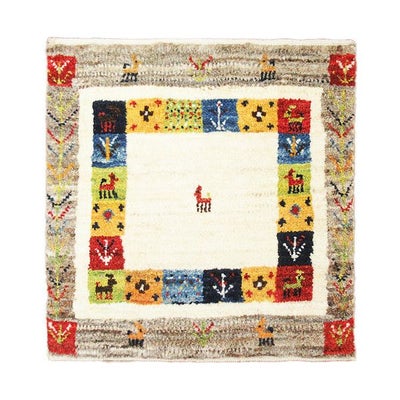 ペルシャ絨毯シラーズ産<br>ギャッベカシュクリ<br>毛100％　39×41cm<br>商品番号89167