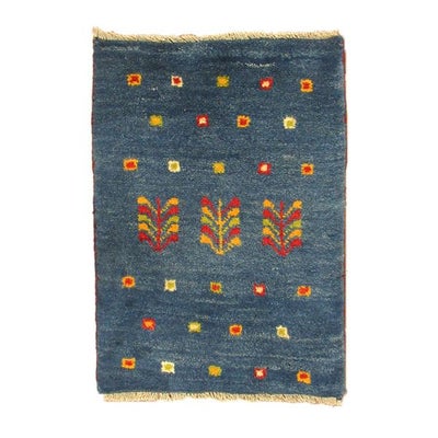 ペルシャ絨毯 手織り<br>ギャッベ　シラーズ産<br>毛100％　43×59cm<br>商品番号89469