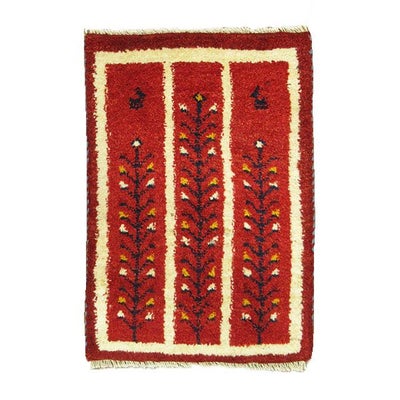 ペルシャ絨毯 手織り<br>ギャッベ　シラーズ産<br>毛100％　40×57cm<br>商品番号89471