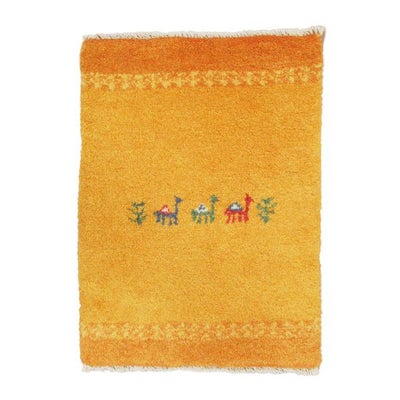 ペルシャ絨毯 手織り<br>ギャッベ　シラーズ産<br>毛100％　42×57cm<br>商品番号89476