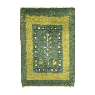 ペルシャ絨毯 手織り<br>ギャッベ　シラーズ産<br>毛100％　41×59cm<br>商品番号89475