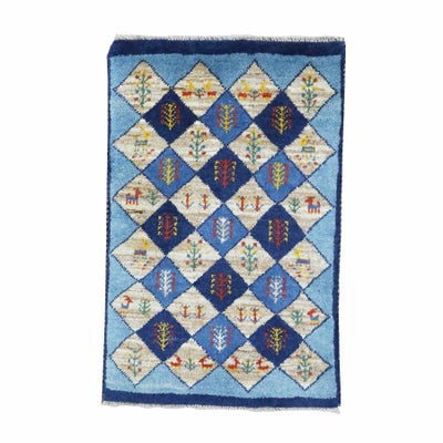 ペルシャ絨毯<br>シラーズ産ギャッベ<br>毛100％　58×90cm<br>商品番号89542