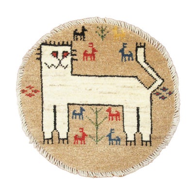 ペルシャ絨毯<br>シラーズ産ギャッベ <br>アマレバフト<br>毛100％ 38×39cm<br>商品番号89893