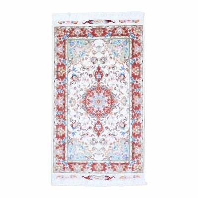 ペルシャ絨毯<br>タブリーズ産ウリア工房<br>毛＆絹 74×128cm<br>商品番号 89913