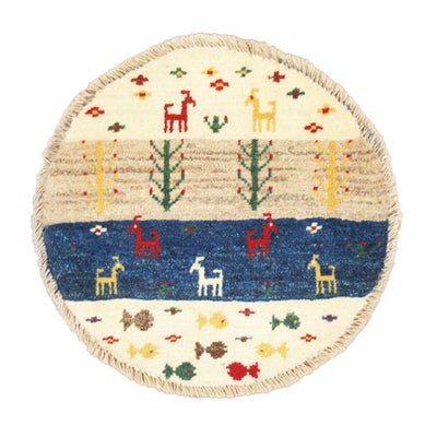ペルシャ絨毯<br>シラーズ産ギャッベ <br>アマレバフト<br>毛100％ 39×41cm<br>商品番号89926