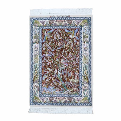  ペルシャ絨毯<br>イスファハン産<br>バーネイ工房<br>毛＆絹 83×130cm<br>商品番号90128