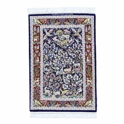 ペルシャ絨毯<br>イスファハン産<br>バーネイ工房<br>毛＆絹 85×128cm<br>商品番号90129
