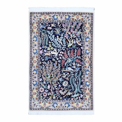 ペルシャ絨毯<br>ナイン産<br>毛＆絹  102×154cm<br>商品番号90151