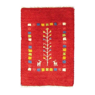 ペルシャ絨毯 手織り<br>ギャッベ　シラーズ産<br>毛100％　39×58cm<br>商品番号89801