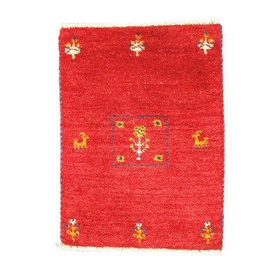 ペルシャ絨毯 手織り<br>ギャッベ　シラーズ産<br>毛100％　42×56cm<br>商品番号89802