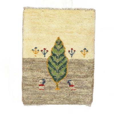 ペルシャ絨毯 手織り<br>ギャッベ　シラーズ産<br>毛100％　43×56cm<br>商品番号89808