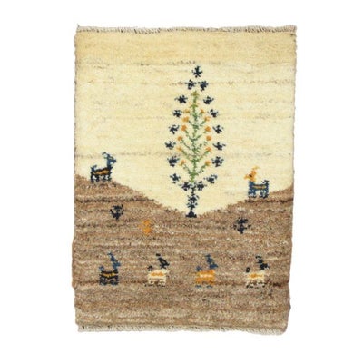 ペルシャ絨毯 手織り<br>ギャッベ　シラーズ産<br>毛100％　40×54cm<br>商品番号89809