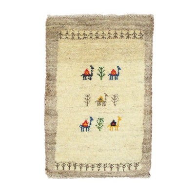 ペルシャ絨毯 手織り<br>ギャッベ　シラーズ産<br>毛100％　38×57cm<br>商品番号89806