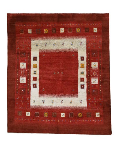 ペルシャ絨毯<br>シラーズ産ギャッベ<br>毛100％　198×238cm<br>商品番号90109