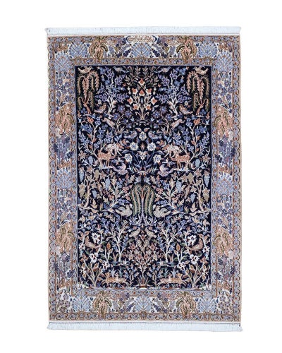 ペルシャ絨毯<br>ナイン産パハレバン工房<br>毛＆絹　134×200cm<br>商品番号90158