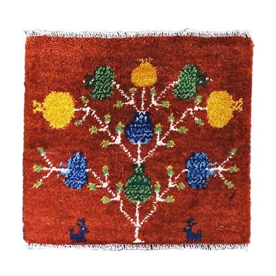 ペルシャ絨毯  手織り<br> ギャッベ  シラーズ産<br>毛100％　42×38cm<br>商品番号90064