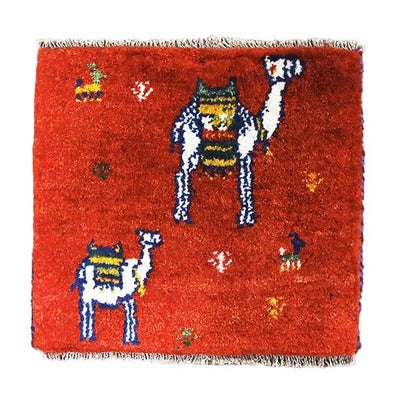 ペルシャ絨毯  手織り<br> ギャッベ  シラーズ産<br>毛100％　42×38cm<br>商品番号90072(らくだ)