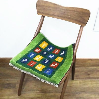ギャッベ　シラーズ産　<br>44×39cm　グリーン　<br>No.90055