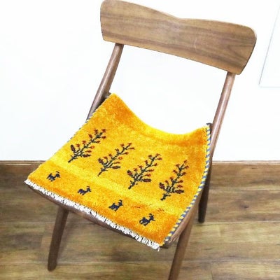 ギャッベ　シラーズ産　<br>42×38cm　イエロー　<br>No.90058