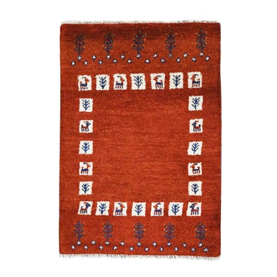 ペルシャ絨毯<br>シラーズ産ギャッベ<br>毛100％　62×89cm<br>商品番号90546