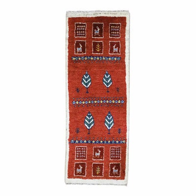 ペルシャ絨毯<br>シラーズ産ギャッベ<br>毛100%　50×136cm<br>商品番号 90598