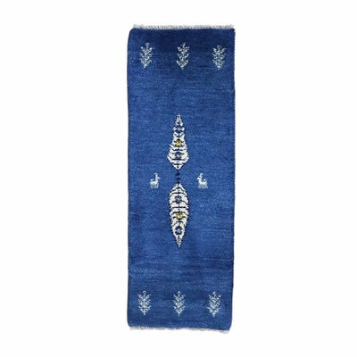 ペルシャ絨毯<br>シラーズ産ギャッベ<br>毛100％　43×119cm<br>商品番号 90558