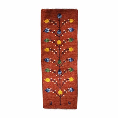 ペルシャ絨毯<br>シラーズ産ギャッベ<br>毛100％　42×116cm<br>商品番号 90572