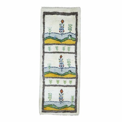 ペルシャ絨毯<br>シラーズ産ギャッベ<br>毛100％　46×120cm<br>商品番号 90578