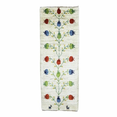 ペルシャ絨毯<br>シラーズ産ギャッベ<br>毛100％　45×118cm<br>商品番号 90580
