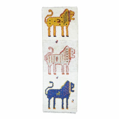 ペルシャ絨毯<br>シラーズ産ギャッベ<br>毛100％　40×118cm<br>商品番号 90582