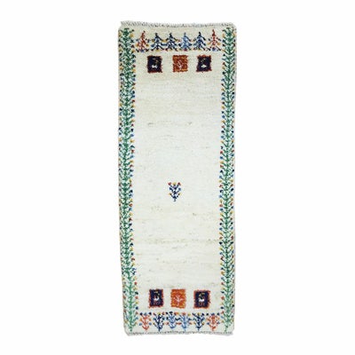 ペルシャ絨毯<br>シラーズ産ギャッベ<br>毛100％　44×113cm<br>商品番号 90583