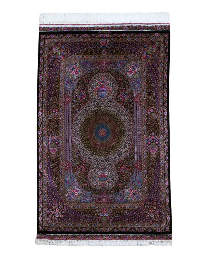 ペルシャ絨毯 クム産 <br>ザビヒ工房<br>絹100％　195×130cm<br>商品番号80690