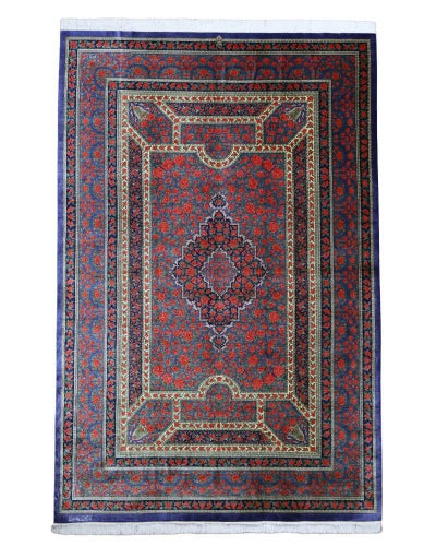 ペルシャ絨毯 クム産<br>タバタバイ工房<br>絹100% 195×300cm<br>商品番号89426