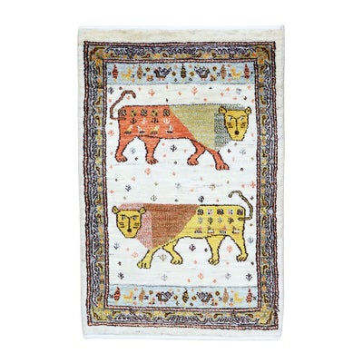 ペルシャ絨毯<br>シラーズ産ギャッベ<br>ファインカシュクリ<br>毛100％　62×94cm<br>商品番号90657