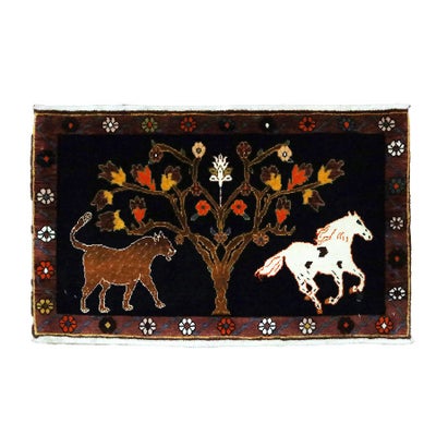 ペルシャ絨毯<br>シラーズ産<br>毛100％ 55×88cm<br>商品番号90664