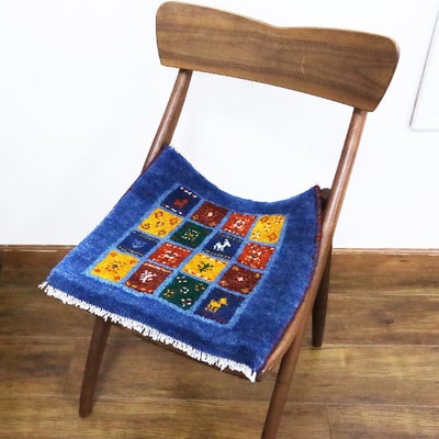 ギャッベ　シラーズ産　<br> 42×39cm　ブルー　<br>No.90445