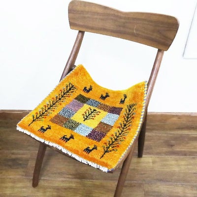 ギャッベ　シラーズ産　<br> 43×40cm　イエロー　<br>No.号90428