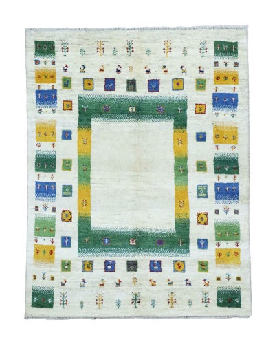 ペルシャ絨毯<br>シラーズ産ギャッベ<br>毛100%　152×197cm<br>商品番号90750