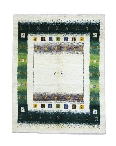 ペルシャ絨毯<br>シラーズ産ギャッベ<br>毛100%　157×198cm<br>商品番号90757
