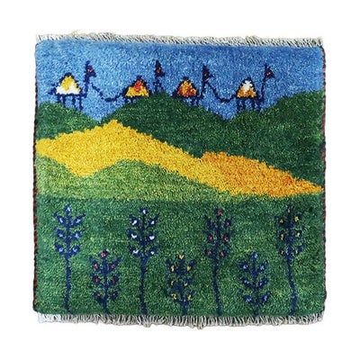 ペルシャ絨毯  手織り<br> ギャッベ  シラーズ産<br>毛100％　44×40ｃm<br>商品番号90451(らくだ)