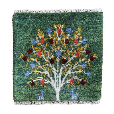 ペルシャ絨毯  手織り<br> ギャッベ  シラーズ産<br>毛100％　40×39cm<br>商品番号90456