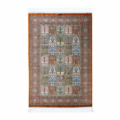 ペルシャ絨毯 クム産<br>アルシャディ工房<br>絹100%  79×121cｍ<br>商品番号90239