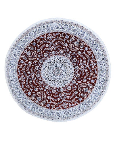 ペルシャ絨毯<br>ナイン産(円形)<br>毛＆絹　249×243cm<br>商品番号90841