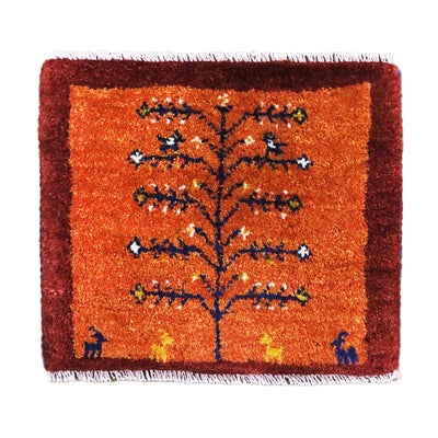 ペルシャ絨毯  手織り<br> ギャッベ  シラーズ産<br>毛100％　44×38cm<br>商品番号91080