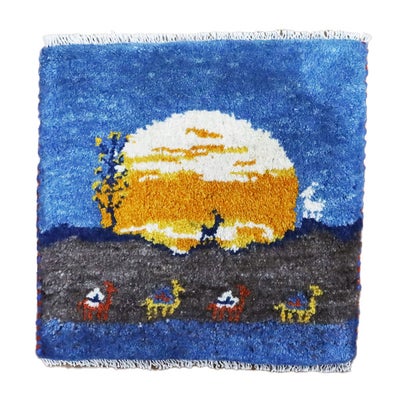 ペルシャ絨毯  手織り<br> ギャッベ  シラーズ産<br>毛100％　40×38ｃm<br>商品番号91069(らくだ)