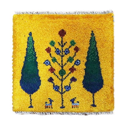 ペルシャ絨毯  手織り<br> ギャッベ  シラーズ産<br>毛100％　42×39cm<br>商品番号91072