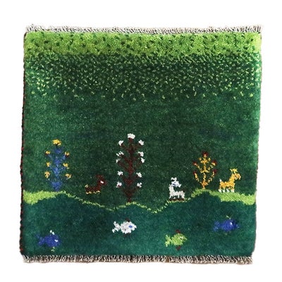 ペルシャ絨毯  手織り<br> ギャッベ  シラーズ産<br>毛100％　44×40cm<br>商品番号91066
