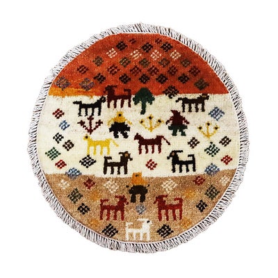 ペルシャ絨毯<br>シラーズ産ギャッベ <br>アマレバフト<br>毛100％ 38×39cm<br>商品番号91137