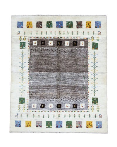 ペルシャ絨毯<br>シラーズ産ギャッベ<br>毛100% 157×193cm<br>商品番号90876